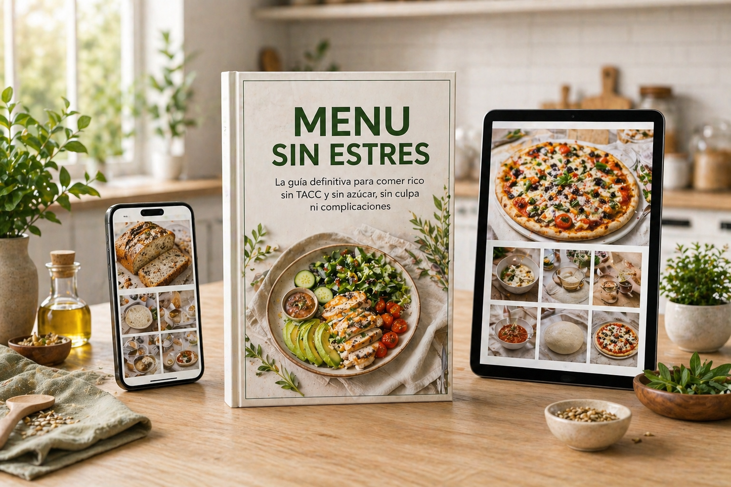 Menu sin estres: La guia definitiva para comer sin gluten y sin azucar + 9 bonos de regalo